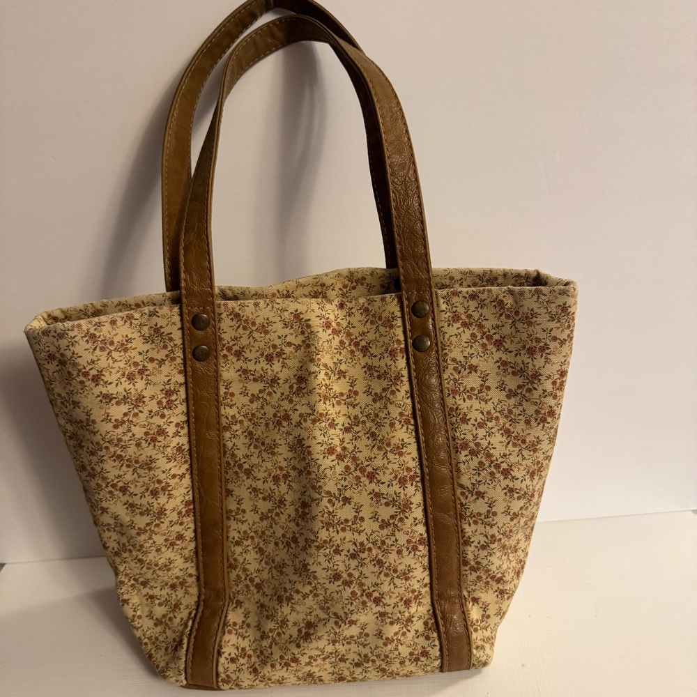 LONGABERGER Small Tote Book Bag Tan Floral - Picture 12 of 16